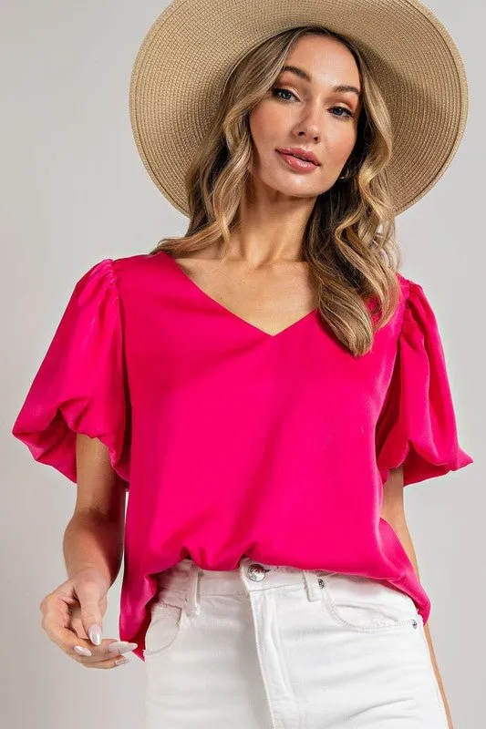 V-Neck Puff Sleeve Blouse Top *Online Only*