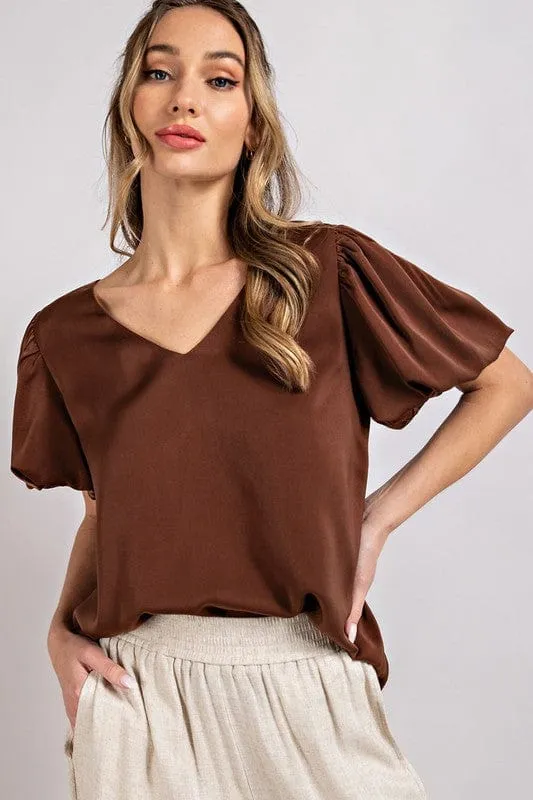 V-Neck Puff Sleeve Blouse Top *Online Only*