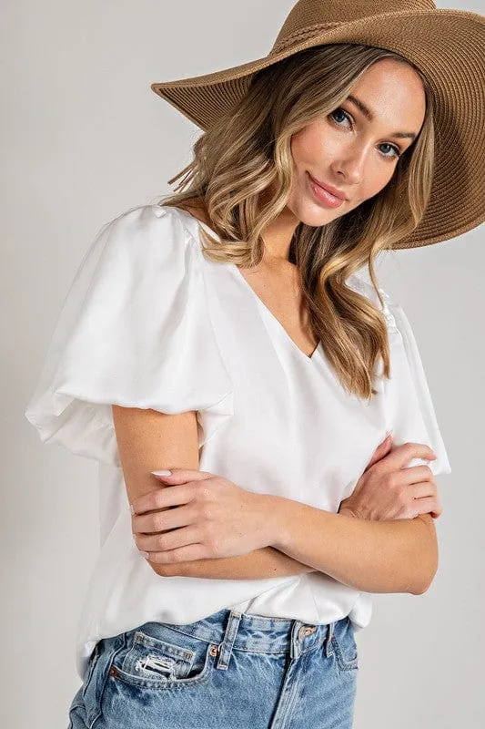 V-Neck Puff Sleeve Blouse Top *Online Only*