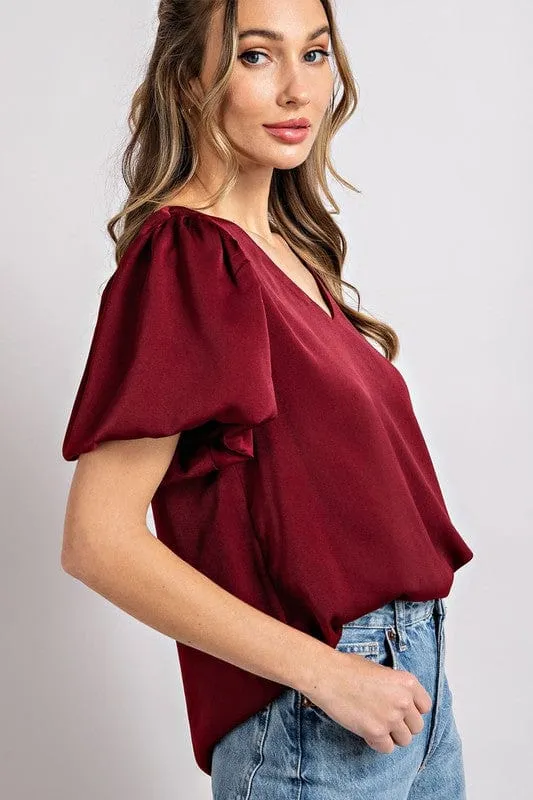 V-Neck Puff Sleeve Blouse Top *Online Only*