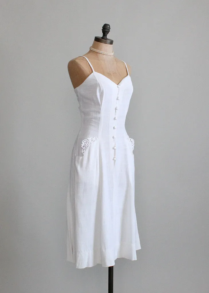 Vintage 1940s Simple White Sundress