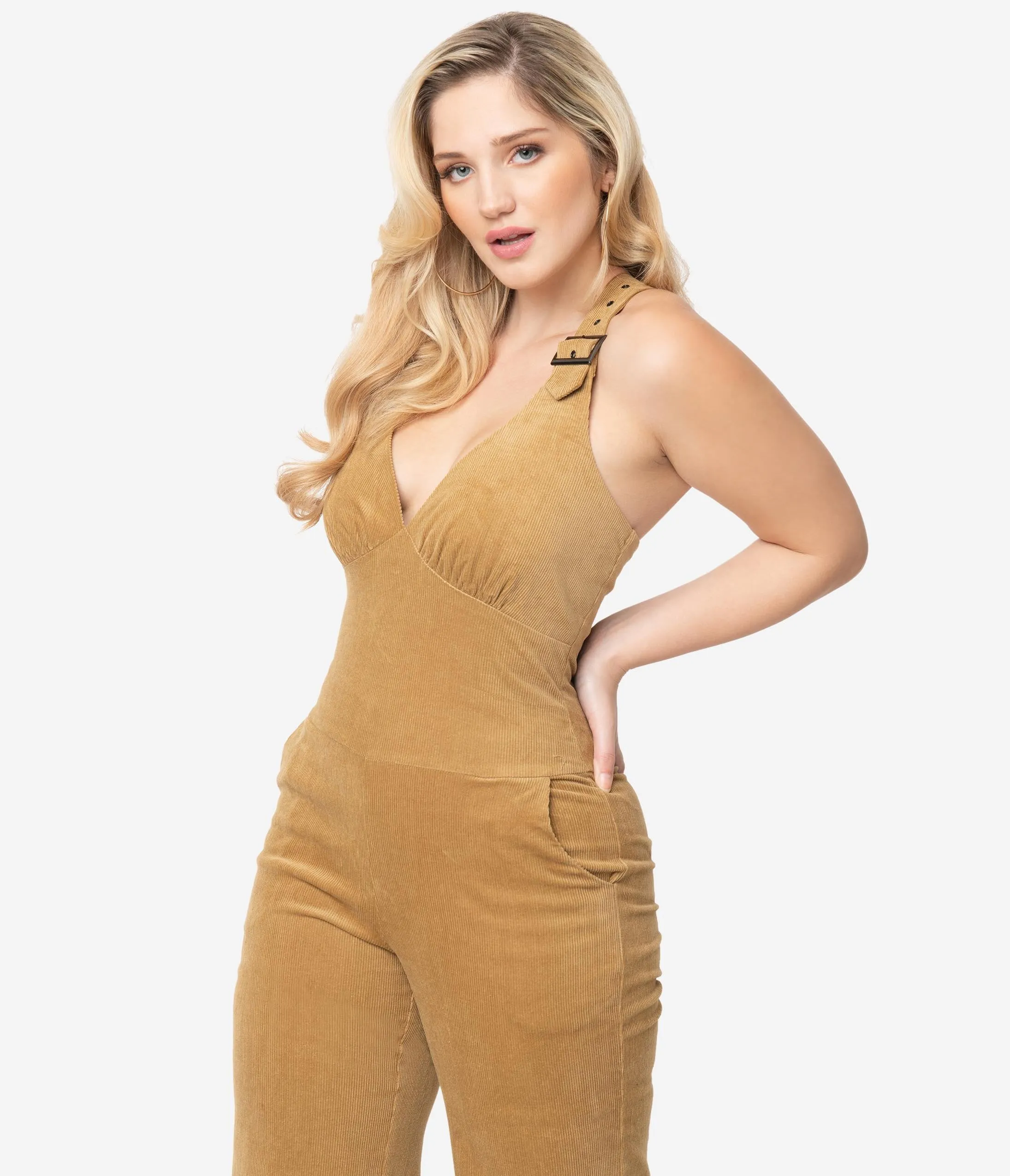 Voodoo Vixen Tan Corduroy Dungaree Style Jumpsuit