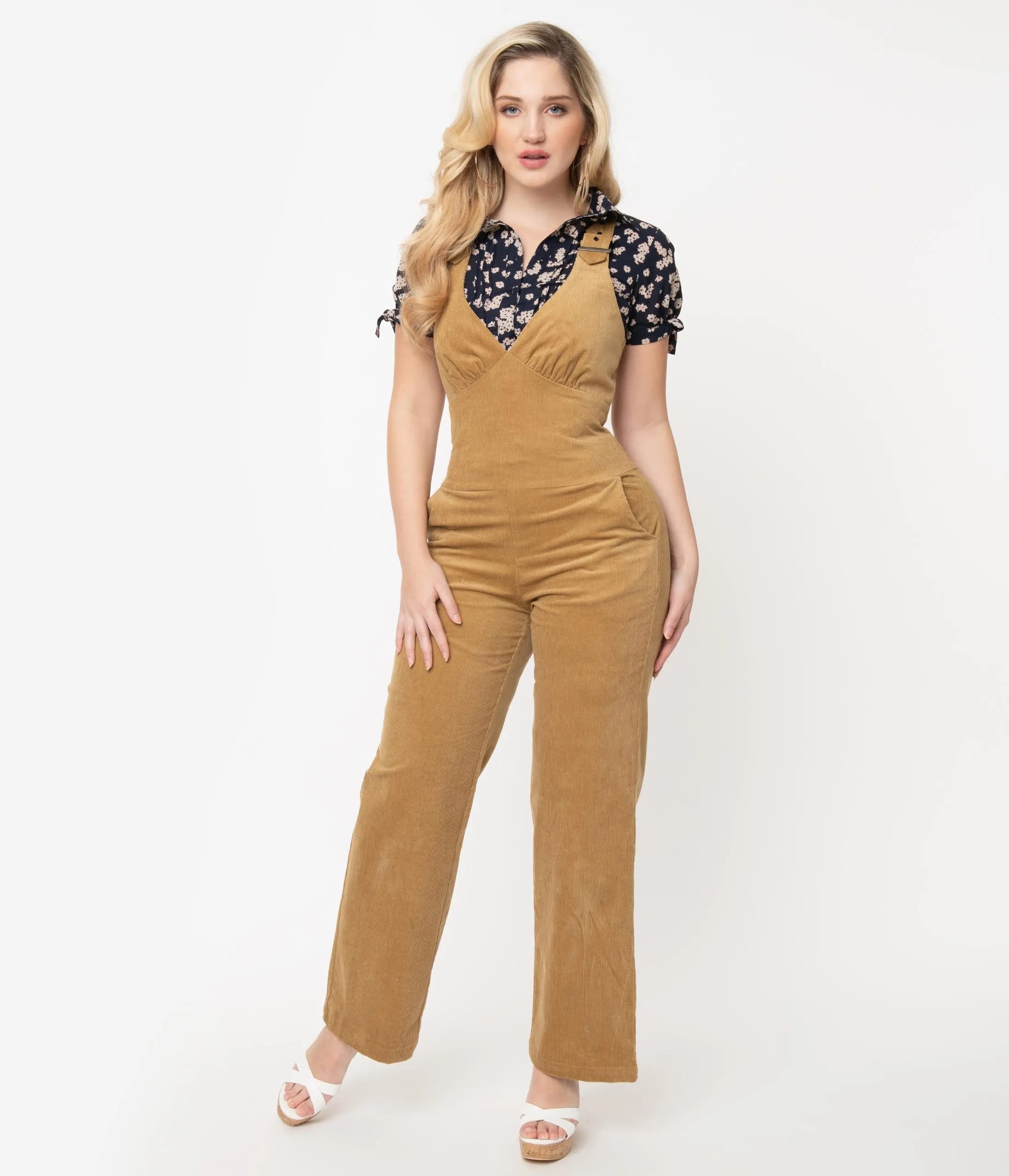 Voodoo Vixen Tan Corduroy Dungaree Style Jumpsuit