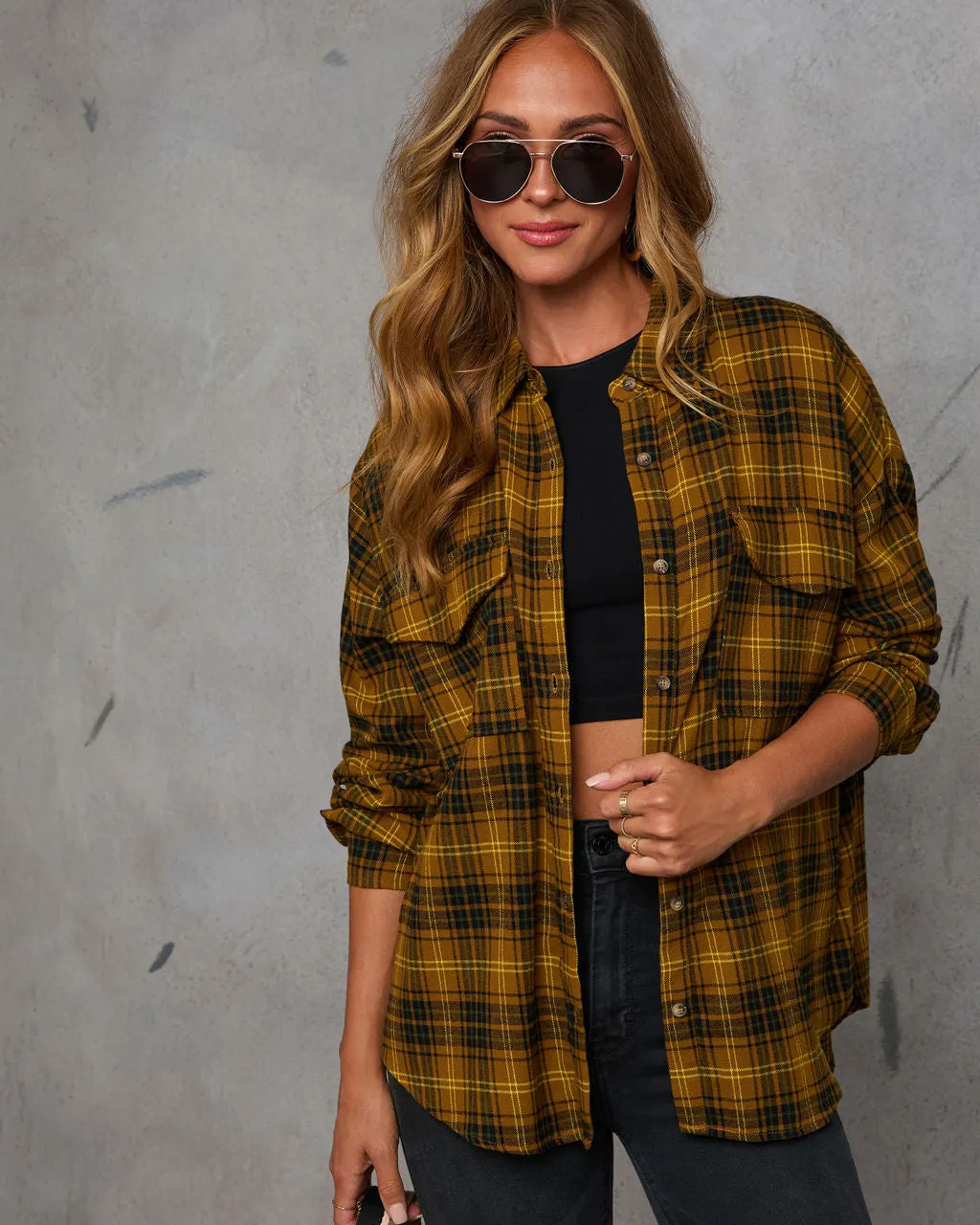 Weekend Groove Plaid Button Down Top