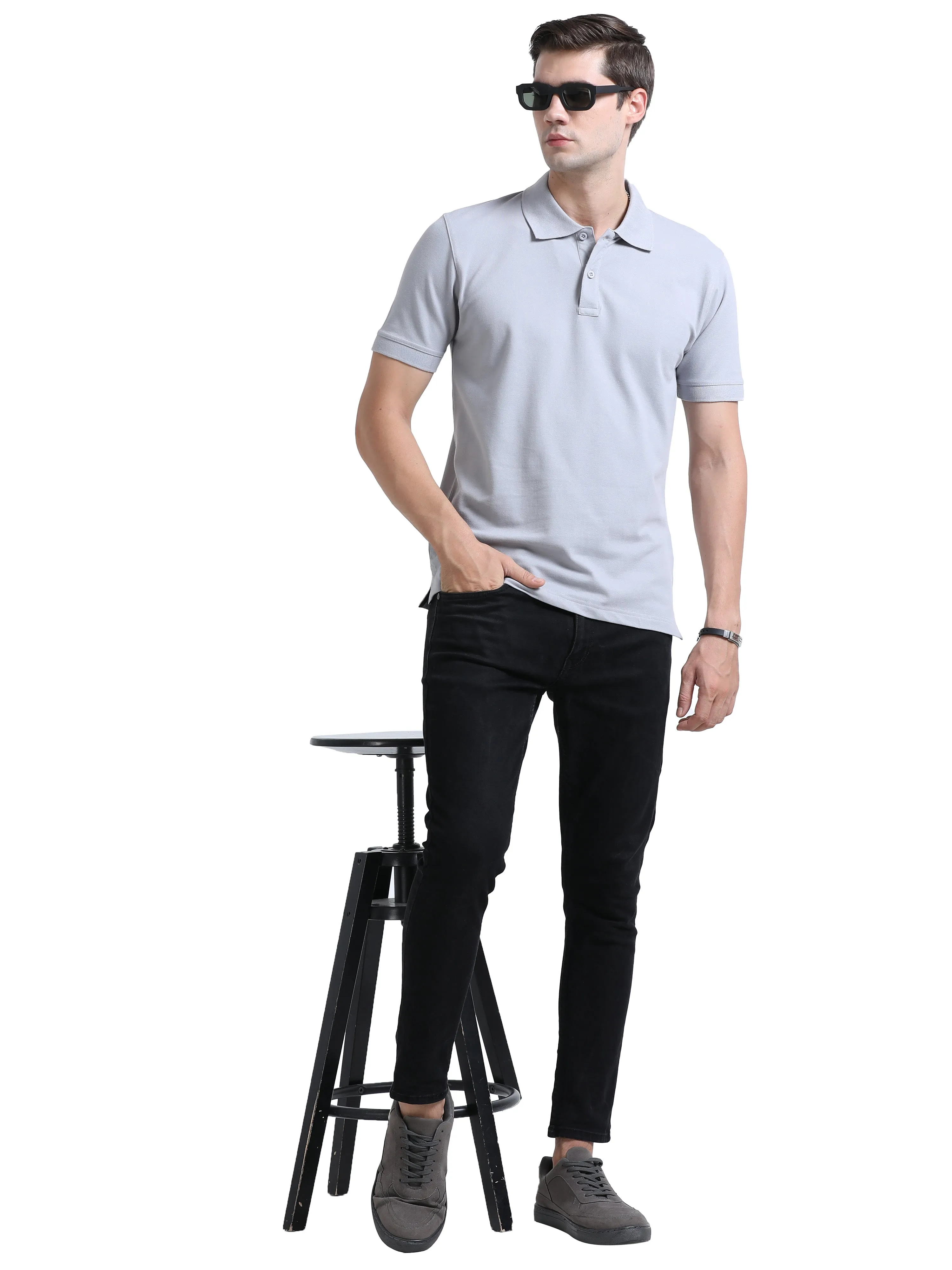 Woodwose Organic Clothing Men's Regular Fit Bamboo Polo T-shirt - Grey