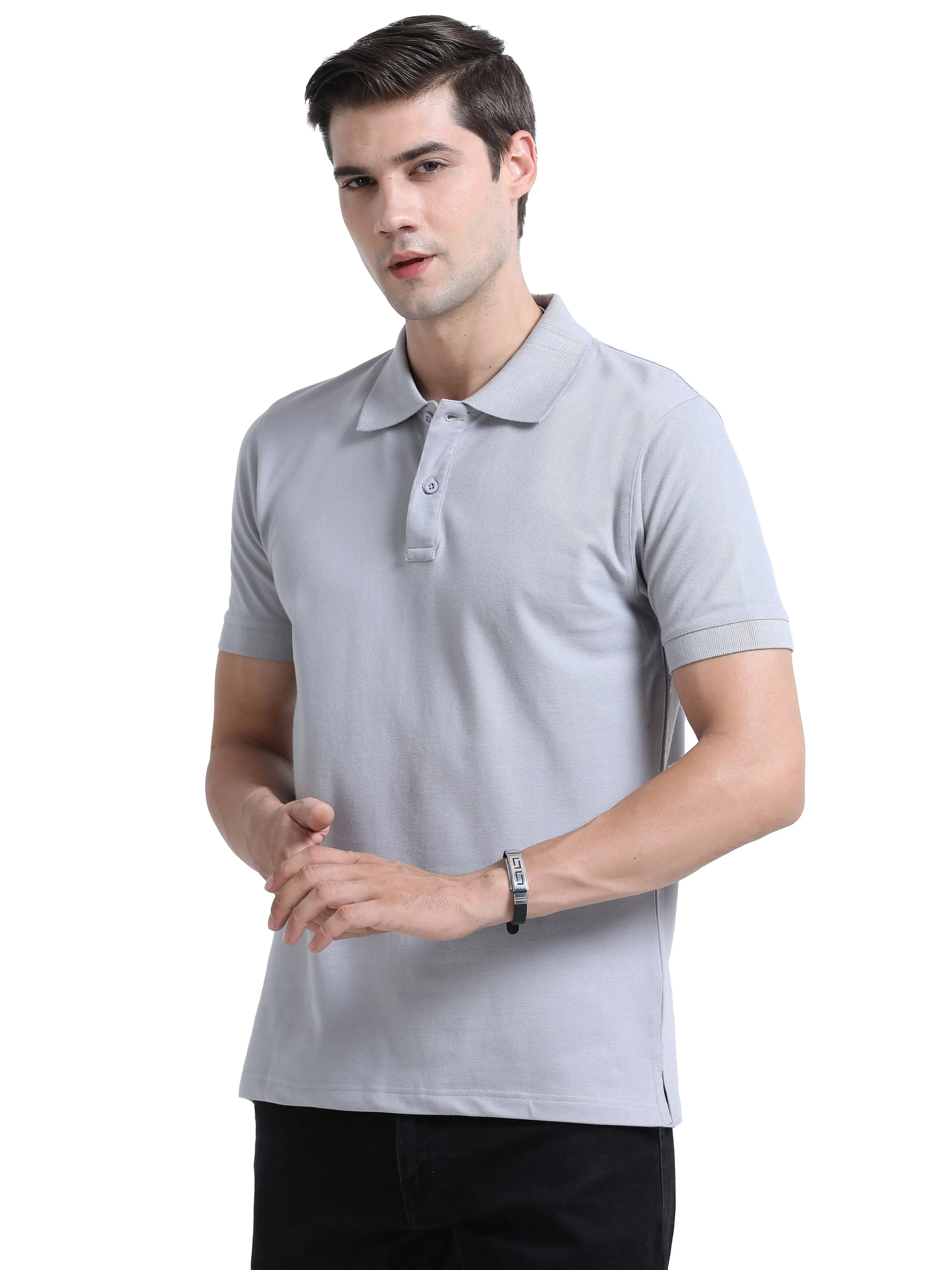 Woodwose Organic Clothing Men's Regular Fit Bamboo Polo T-shirt - Grey